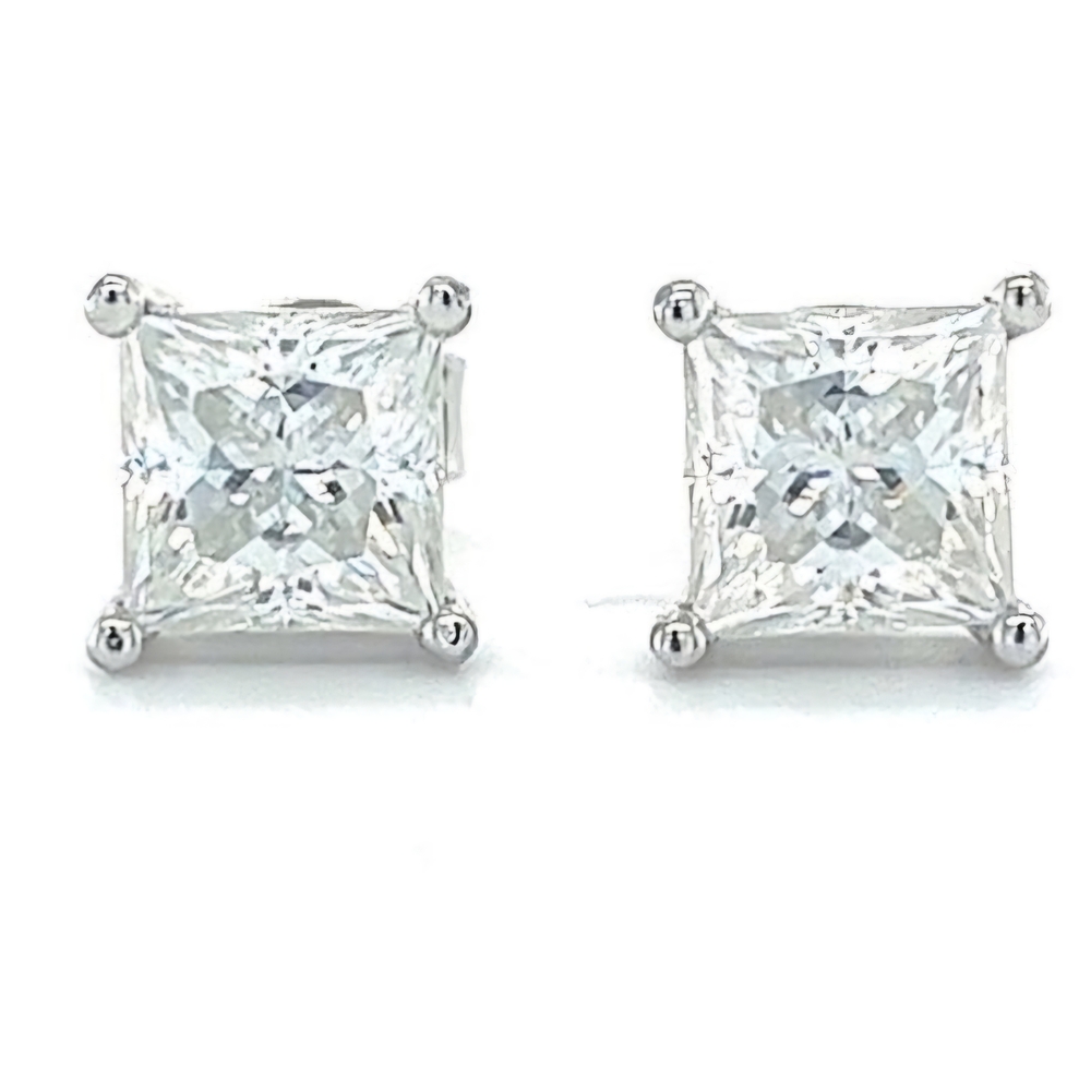 Moissanite Earrings Square VVS1 Princess Cut Studs